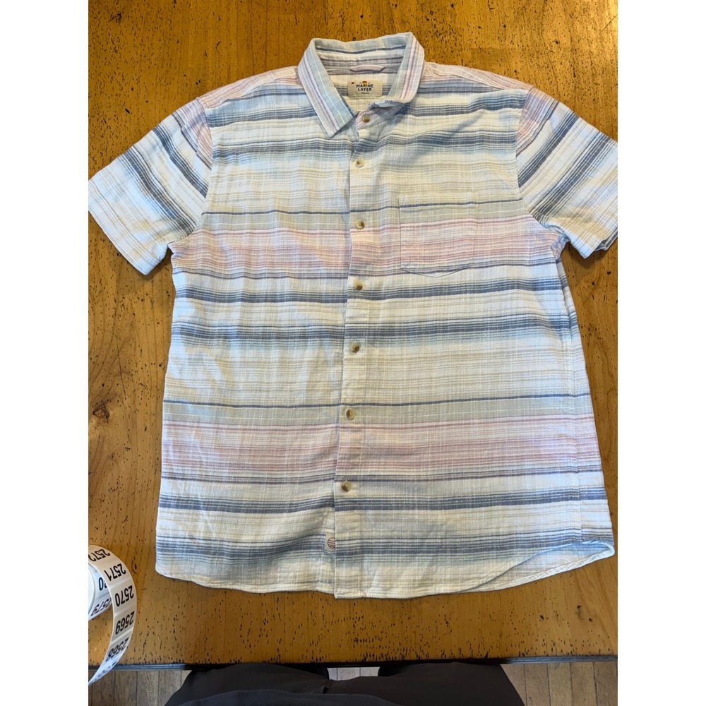 Marine Layer Button Down Medium Mens Short Sleeve Striped Cotton Blend Shirt